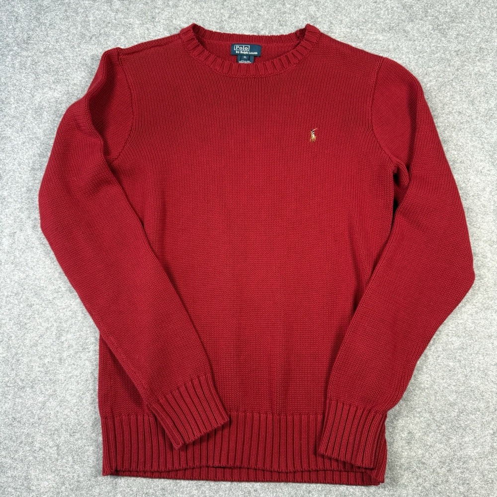 Polo Ralph Lauren Boys XL Red Cotton Crewneck Sweater Pony Logo Preppy